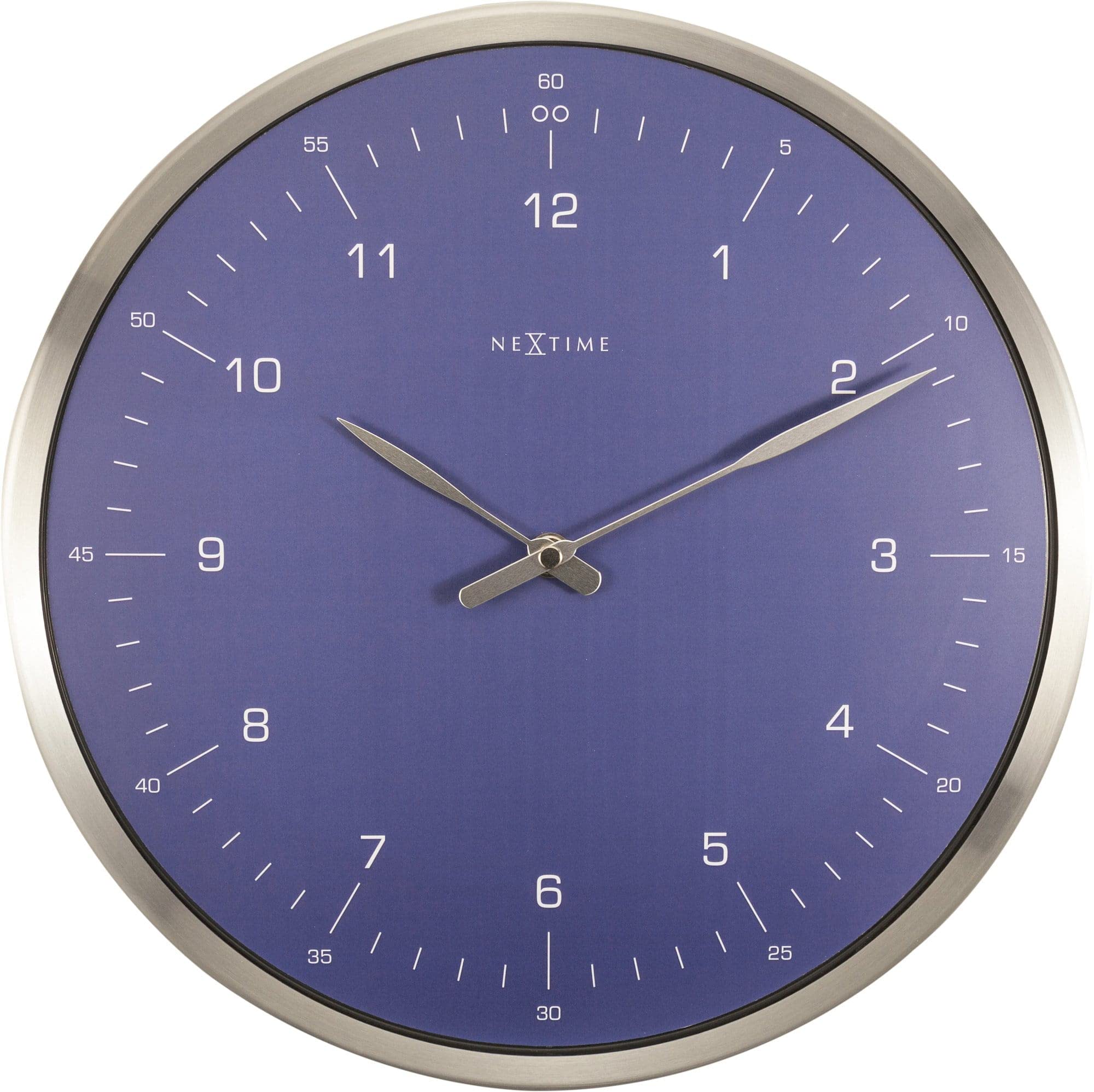 NeXtime - Wall Clock - Diameter 33 cm – Metal – Dome Shaped Glass - Blue – '60 Minutes'