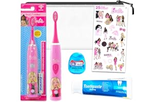 Barbie Oral Care Traveling Kit for Kids - Bundle with a Toothbrush, Toothpaste, Dental Floss, Travel Bag, More for Girls, Toddlers | Barbie Toothbrush Set for Girls