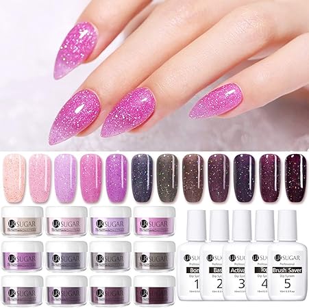 Amazon Ur Sugar Dip Nail Powder Starter Kit ディップパウダー ネイルスターターキット 12色 専用トップコート ベースコートと乾燥剤付き 17点セット ライトがなくてもジェルのようなネイルができる Ur Sugar ネイルアートキット 通販