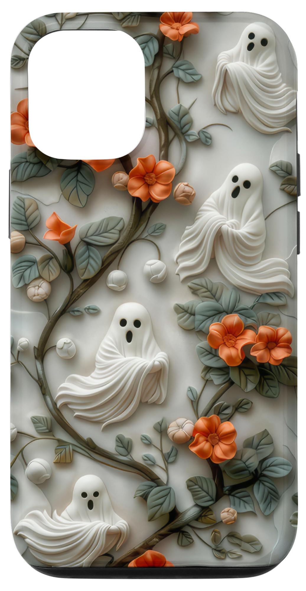 Cute Vintage Ghost 3D Embroidered Look Floral Charm Viral Case for iPhone 12/12 Pro