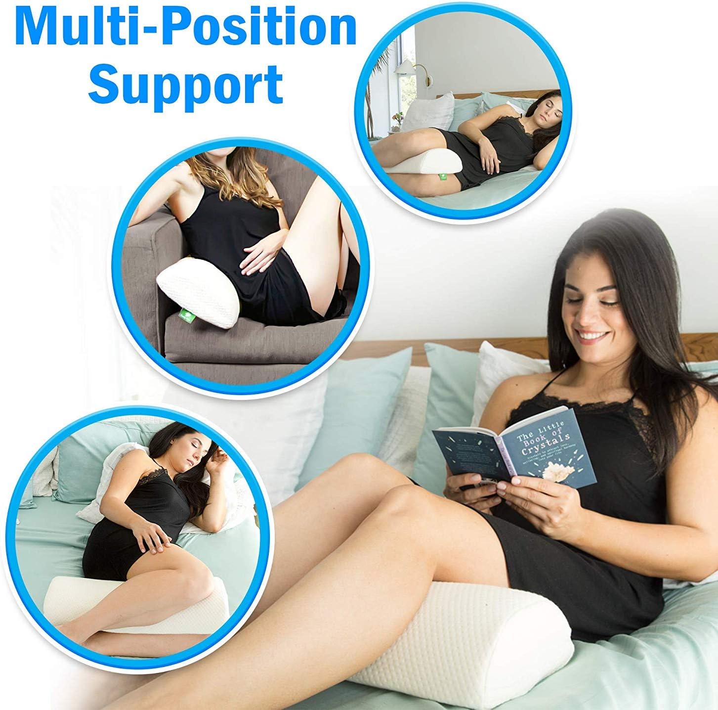 Half Moon Bolster Pillow - Knee Pillow for Back Pain Relief - Best Support for Sleeping on Side, Stomach or Back - 100% Memory Foam Semi Roll Leg Pillow with Washable Cover (XL, White): Home & Kitchen