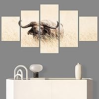 SIGNWIN 5 Panel Canvas Wall Art Modern Art Animals Dramatic Giraffe Lion Multicolor Photography Southwest for Home Decorations Ready to Hang - 60