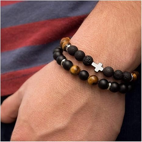 Amazon Co Jp Drspd ファッションメンズブレスレットメンズ ジュエリーギフトpulseraやつのために流行の手作りのクラシックストランドストーンビーズのブレスレットを設定します Color 2 ホーム キッチン