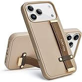 CUSTYPE Compatible with iPhone 17Pro Max Case with Adjustable Wristband Strap Kickstand,handstrap Grip Loop Strap Leather Case for Women Girl for iPhone 17Pro Max 6.9inch-Brown