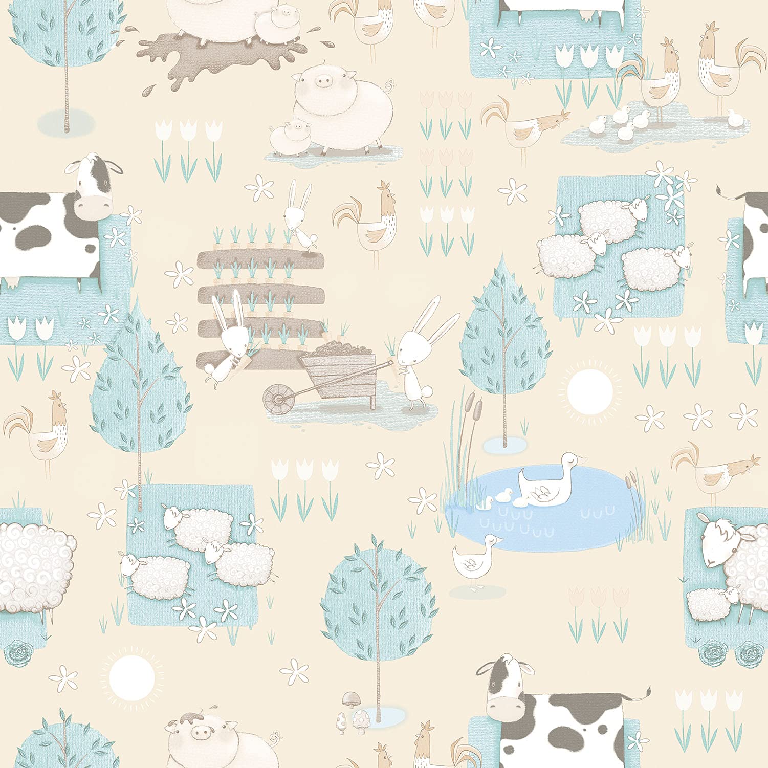 Galerie G78374 Tiny Tots 2 Farmland Wallpaper, Beige/Blue, 10m x 53cm