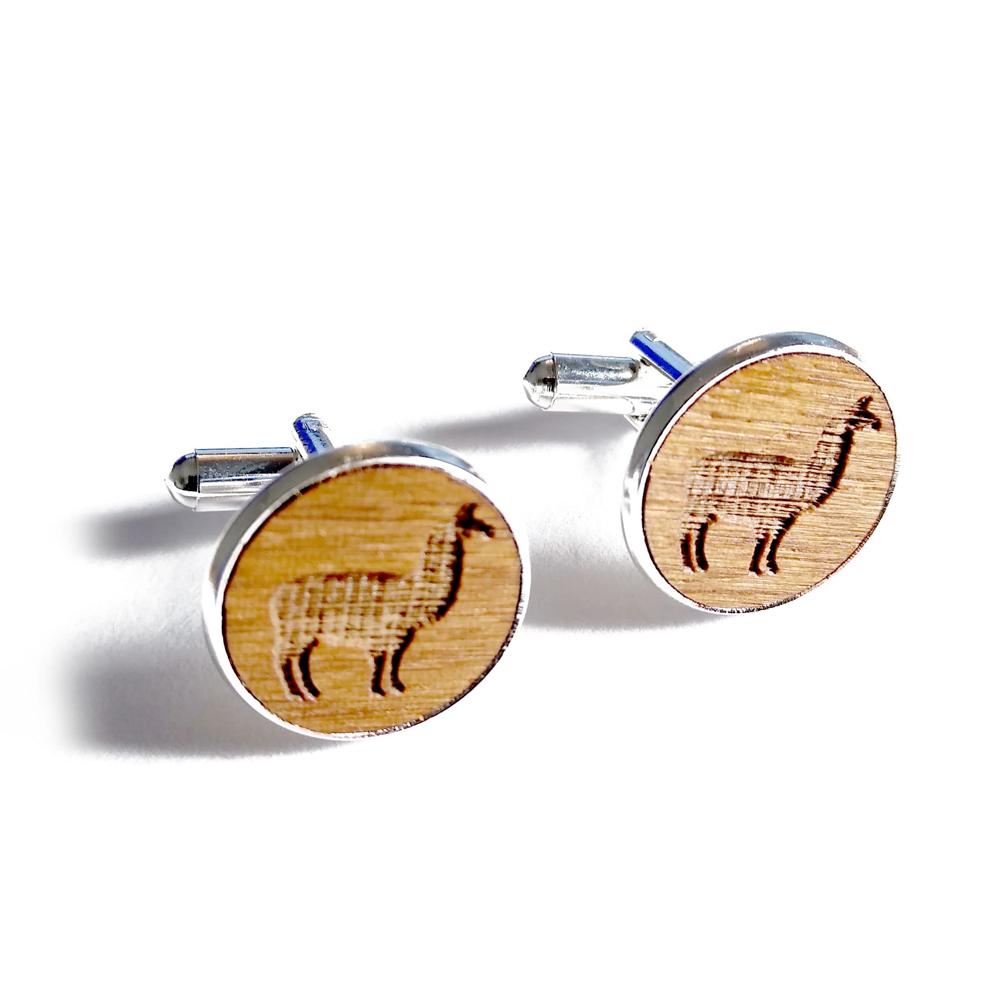 Llama Cufflinks, Handmade Engraved Wooden Birthday Gift, 5th Wedding Anniversary Present, With Gift Box