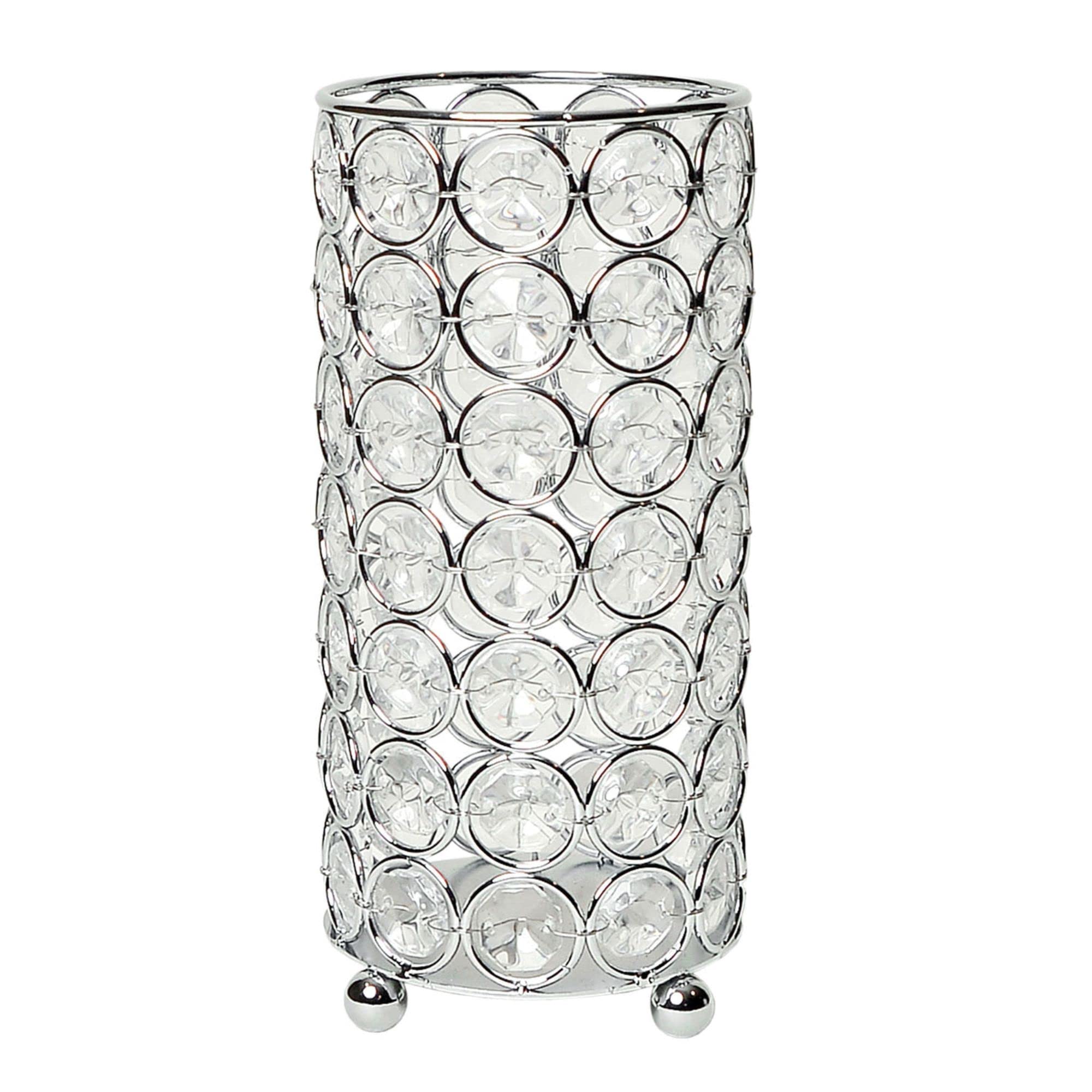 Elegant Designs HG1002-CHR Elipse Crystal Decorative Flower Vase, Candle Holder, Wedding Centerpiece, 6.75 Inch, Chrome