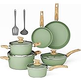 MAISON ARTS Pots and Pans Set Non Stick, 12 Piece Green Granite Kitchen Cookware Induction Compatible, Pot and Pan Sets for Cooking Nonstick