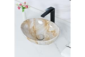 Davivy 16.3'' X 13" Nordic Marbling Oval Vessel Sink with Pop Up Drain,Ceramic Vessel Sinks,Oval Vessel Sinks for bathrooms,Bathroom Sinks Above Counter,Counter top Sink,Bathroom Vessel Sinks