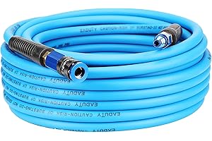 EADUTY Hybrid Air Hose 1/4 In. x 50 ft, Lightweight, Flexible, Durable Air Compressor Hose with Aluminum Universal Quick Coupler and Industrial Plug, Blue