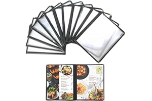 DUPDMKIN Menu Covers 12 Pack Transparent Vinyl Menu Covers 8.5 x 11 inch for Restaurant, Kitchen, Bars, Cafes (2 Page 4 View)