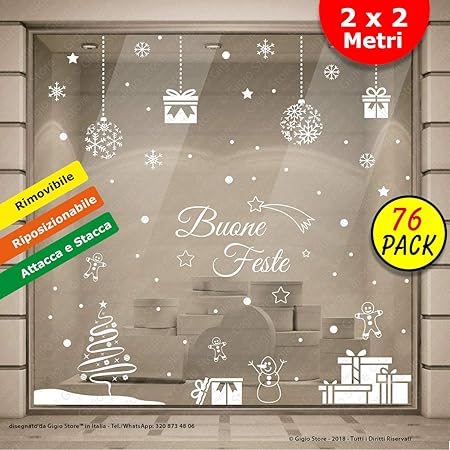 Decorazioni Natalizie Natale.Vetrofanie Natale 2x2 Metri Adesivi Natale Vetrine Rimovibili Riposizionabili Decorazioni Natalizie Negozi Scritte Buone Feste Albero Di Natale Stickers Natalizi Finestre Decal Pacchi Regalo Amazon It Casa E Cucina