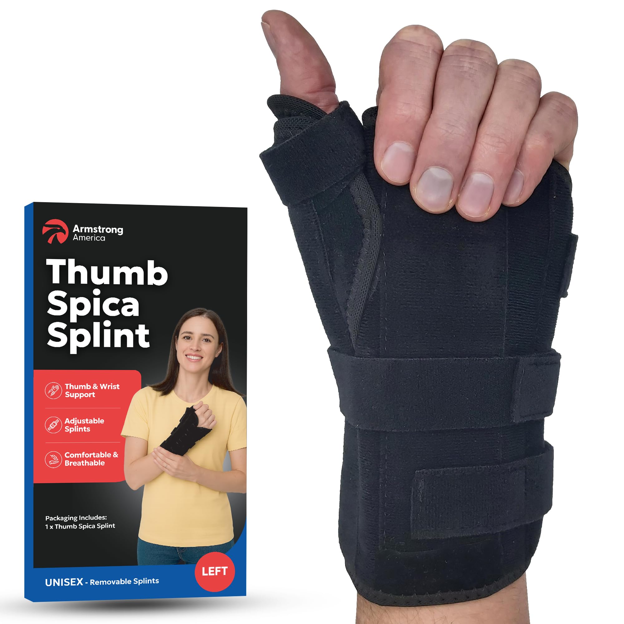 Thumb Spica Splint & Wrist Brace | Both a Wrist Splint and Thumb Splint to Support Sprains, Tendinosis, De Quervain's Tenosynovitis, Fractures | Trigger Thumb Brace for Carpal Tunnel (LEFT S/M)