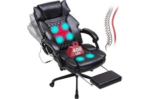 HESL 6 Points Massage Office Chair with Heat,Reclining Office Chair with Foot Rest,Vibration Home Office Desk Chairs for Heavy People 400lbs,Ergonomic Managerial Executive Chair (Black)