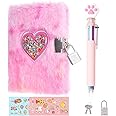 PrinBarBee MINI Heart Diary for Girls with Lock and Keys, 4.7x6.1in Cute Plush Diary Secret Diary, Writing Journal Lined Pages Notebook Sequined Design Birthday Gift Set for Kids ages 6-8