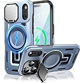 WASTROYAL Camera Stand Case for iPhone 17 Pro Max, [Compatible with MagSafe] [Lens Cover] 2025 Version Military Grade Protective Soft Case for iPhone 17 Pro Max 6.9 inch Men Women, Blue