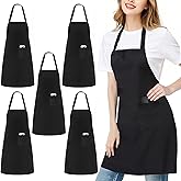 zvzvrog 5 Pack Black White Chef Apron, Cooking Apron with Pocket for Men Women, Kitchen Work Apron for Waiter Waitress Barber