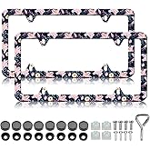 HCSS 2PCS Pink Lily License Plate Frames, Beautiful Floral Flower Aluminum Metal License Plate Holder, Rust-Proof Waterproof Car Decorative Tag Frames for Standard US 12x6 Inch