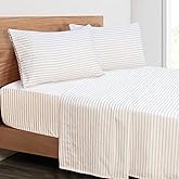 Mejoroom Striped King Size Sheet Set - Soft Microfiber Bed Sheets,Deep Pocket Fitted Sheet, Soft, Breathable, Wrinkle & Fade Resistant - 4 Piece (Beige Stripe)