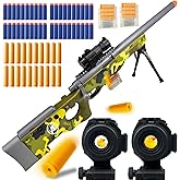 AGM MASTECH AWM Foam Dart Blaster, Shell Ejecting Model with Scope, Metal Components, Foldable Stock, 40 Darts, 20 Shells. Tactical CS Game Prop for Teens 14+ and Adults (Camo Green)