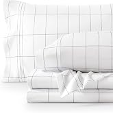Bare Home Printed Sheet Set - 1800 Ultra-Soft (Queen, Grid - White/Grey) | Deep Pockets 6 to 15 Inches, Breathable, Hypoallergenic, Hotel Luxury, Easy Fit, Soft, All-Season