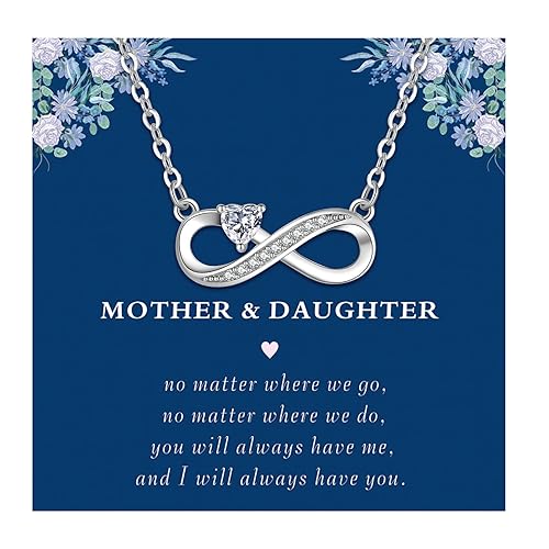 RANKEEF Mother and Daughter Necklace Gifts Silver Necklaces for Women Sterling Silver Heart Infinity Mama Necklace with Mother&Daughter Card Mother Daughter Gifts