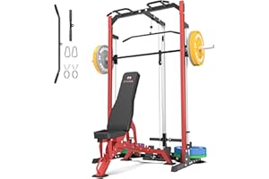 Megastar Compact Smith Machine Home Gym - 800lb Barbell Sleeve, Space-Saving Power Cage with LAT Pulldown, Power Rack 5-in-1, 1500lb Capacity for Garage & Small Spaces, P70