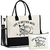 InnoBeta Sphynx Cat Gifts, Cat Lover Gifts, Mother's Day Gifts for Cat Mom, Canvas Tote Bag, Tote with Top Zipper Closure and Shoulder Strap
