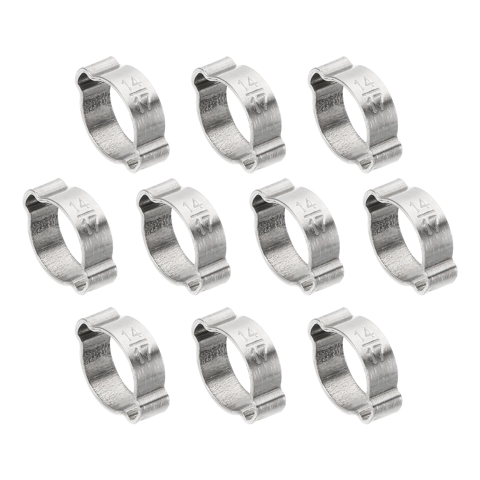 PATIKIL 10 Pack 14-17mm Double Ear Hose Clamp, 304 Stainless Steel O Clip Crimp Rings for Fuel Petrol Pipe Tube Fitting Connections, Silver Tone