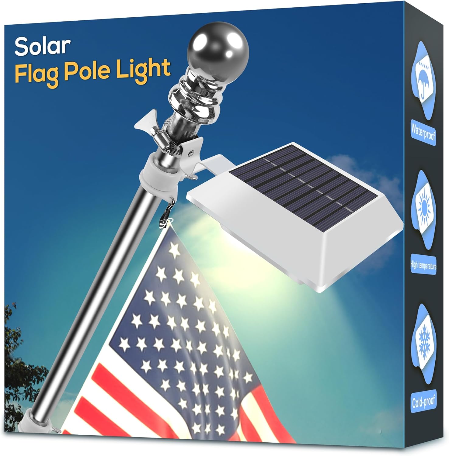 Flagpole Hardware - Solar Flag Pole Light, Bright Warm White 3000k Flagpole Light Upgrade Solar Powered for 5ft 6ft Flag Pole, Outdoor Dusk to Dawn Led Solar Lights, Outside House Garden Yard American Flags Decor, White