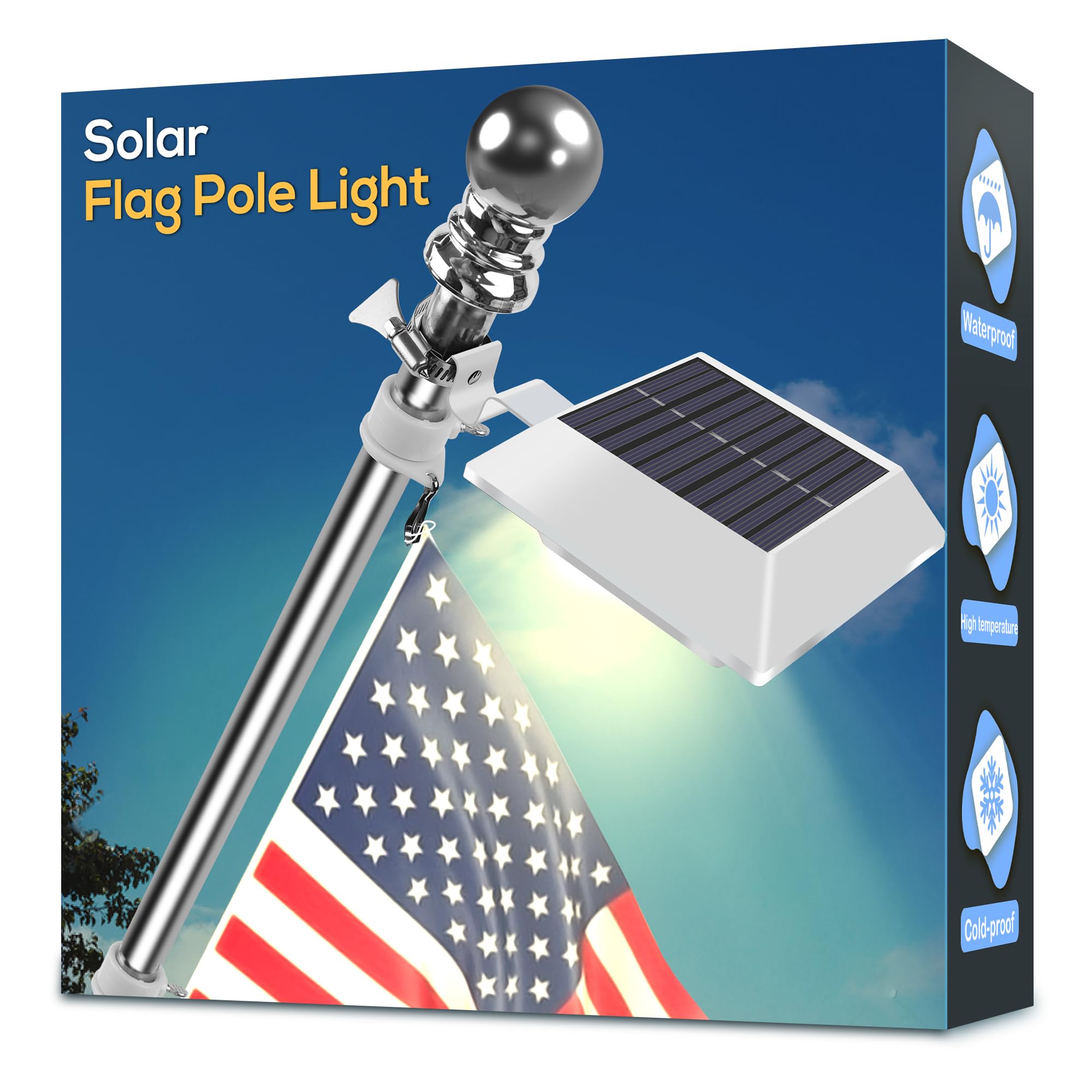 Photo 1 of Solar Flag Pole Light, Bright Warm White 3000k Flagpole Light Upgrade Solar Powered for 5ft 6ft Flag Pole, Outdoor Dusk to Dawn Led Solar Lights, Outside House Garden Yard American Flags Decor, White