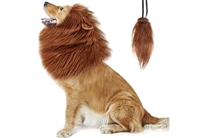 NEWBEA Lion Mane for Dog Costume, Dog Lion Mane, Realistic Funny Lion Wig for Medium to Large Sized Dogs, Halloween Fancy Dog Lion Costume (Dark Brown with Ear Tail)