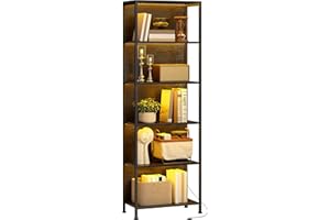 HOMCOM 5-Tier Bookshelf, Freestanding Bookcase with 7-Colour LED Lights and Metal Frame, Industrial Storage Display Shelf Uni