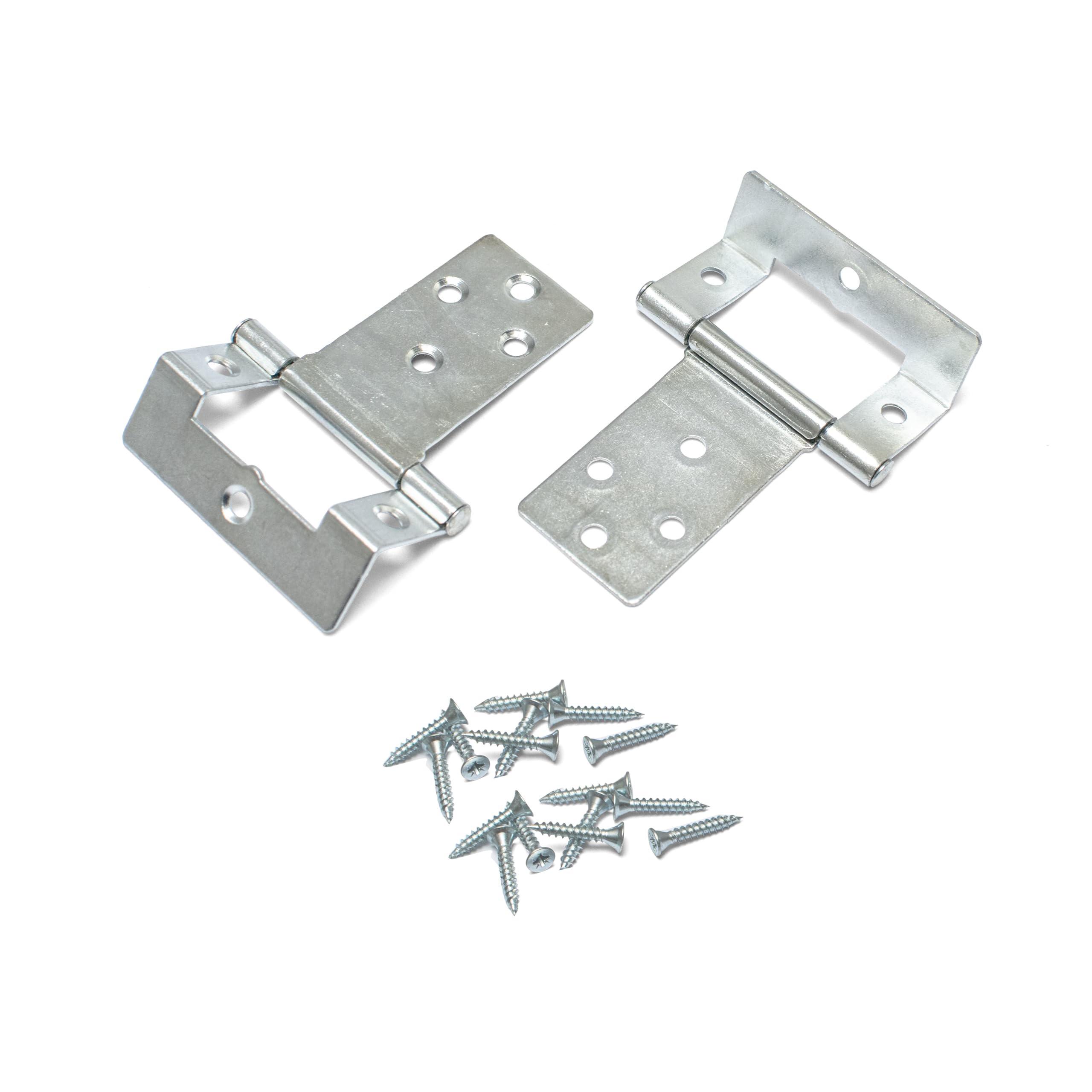 50mm Cranked Flush Hinges with Complete Fittings – Silver Zinc Coated Cabinet, Cupboard, and Door Hinges for Rust Prevention (8, Silver)