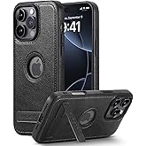 KSELF Leather Case for iPhone 16 Pro Case, Protective Slim with Kickstand Shockproof Phone Cases, Built-in Invisible Stand Compatible with iPhone 16 Pro 6.3'' (Black, for iPhone 16 Pro)
