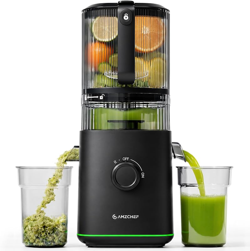 Extracteur de Jus, Fruits Entiers 155mm Large Goulotte, Extraction à Froid Haut Rendement, Facile à Nettoyer, 2,5L Séparateur, Jus du Matin, Petit Déjeuner Sain