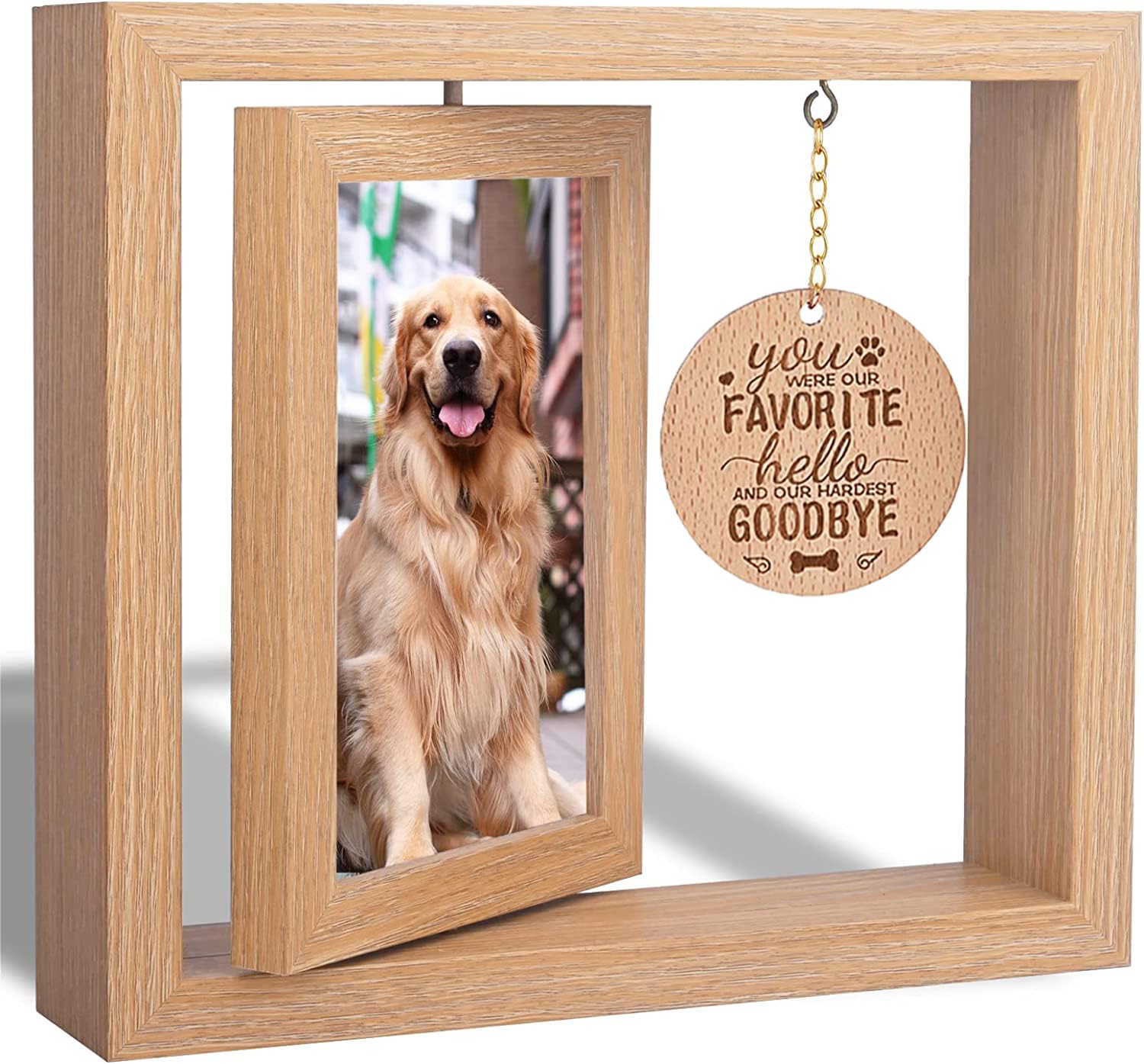 GUANKE Dog Memorial Picture Frame - Pet Loss Sympathy Gift for Women, Wooden Rotating 4 X 6 Frame (Pet-02)