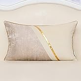 Alerfa 12 x 20 Inch Off White Beige Gold Leather Patchwork Velvet & Polyester Cushion Case Luxury Modern Lumbar Throw Pillow Cover Decorative Pillow for Couch Sofa Living Room Bedroom Car 30 x 50cm