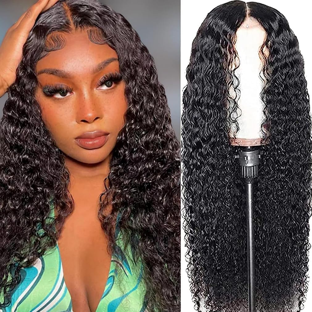 Human Hair Wigs for Black Women Glueless Wigs for Black Women Human Hair Brazilian Glueless Lace Curly Wig 150% Density Natural Black Color 20 Inch