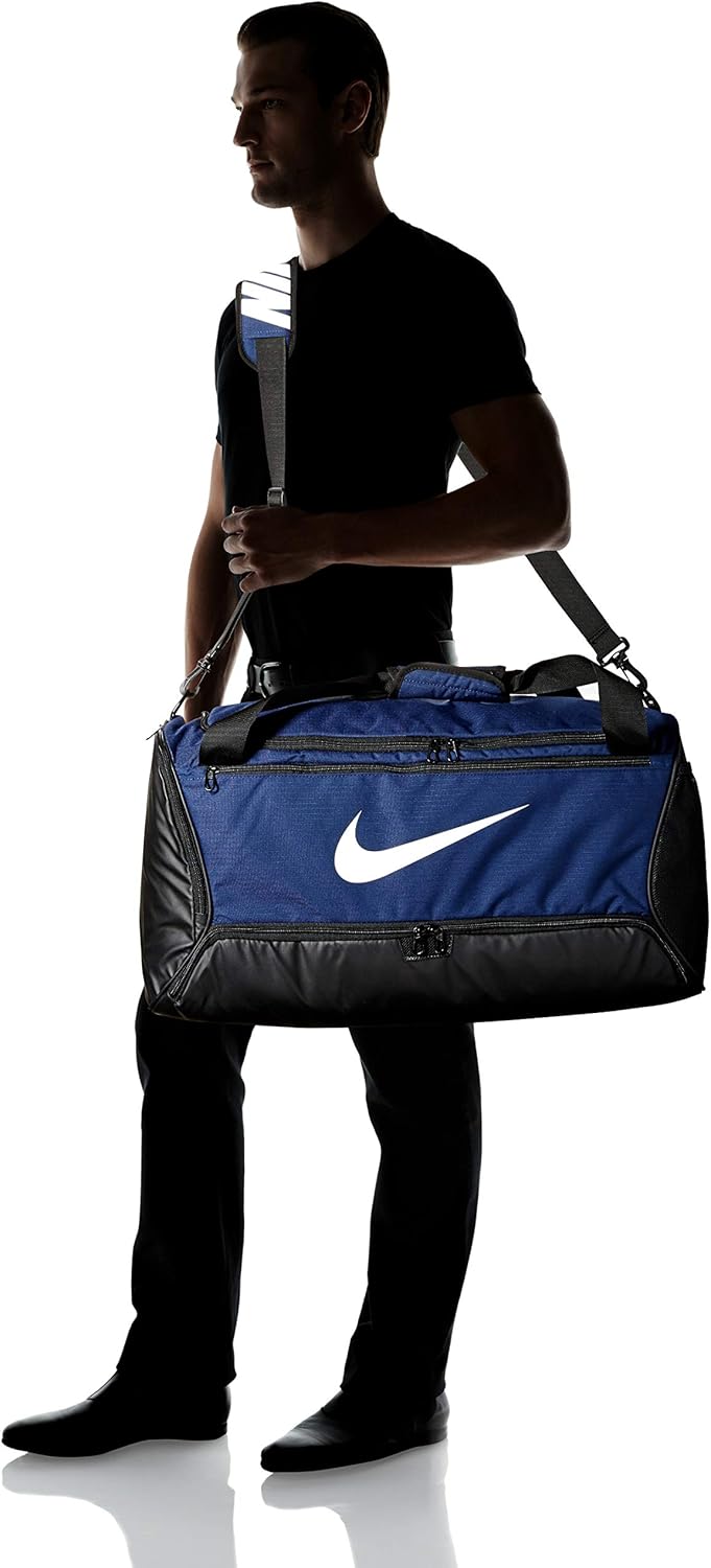 Nike Brasilia Training Medium Duffle Bag, Durable Nike Duffle Bag for Women & Men with Adjustable Strap, Midnight Navy/Black/White: Clothing