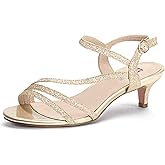 IDIFU Women's Dressy Strappy 2 Inch Low Kitten Heel Open Toe Sandals Dress Shoes for Woman Lady in Bridal Dance Evening