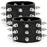 Wriidy 2PCS Studded Bracelet Punk Spiked Wristband Goth Wide Strap Leather Bracelets for Men Women