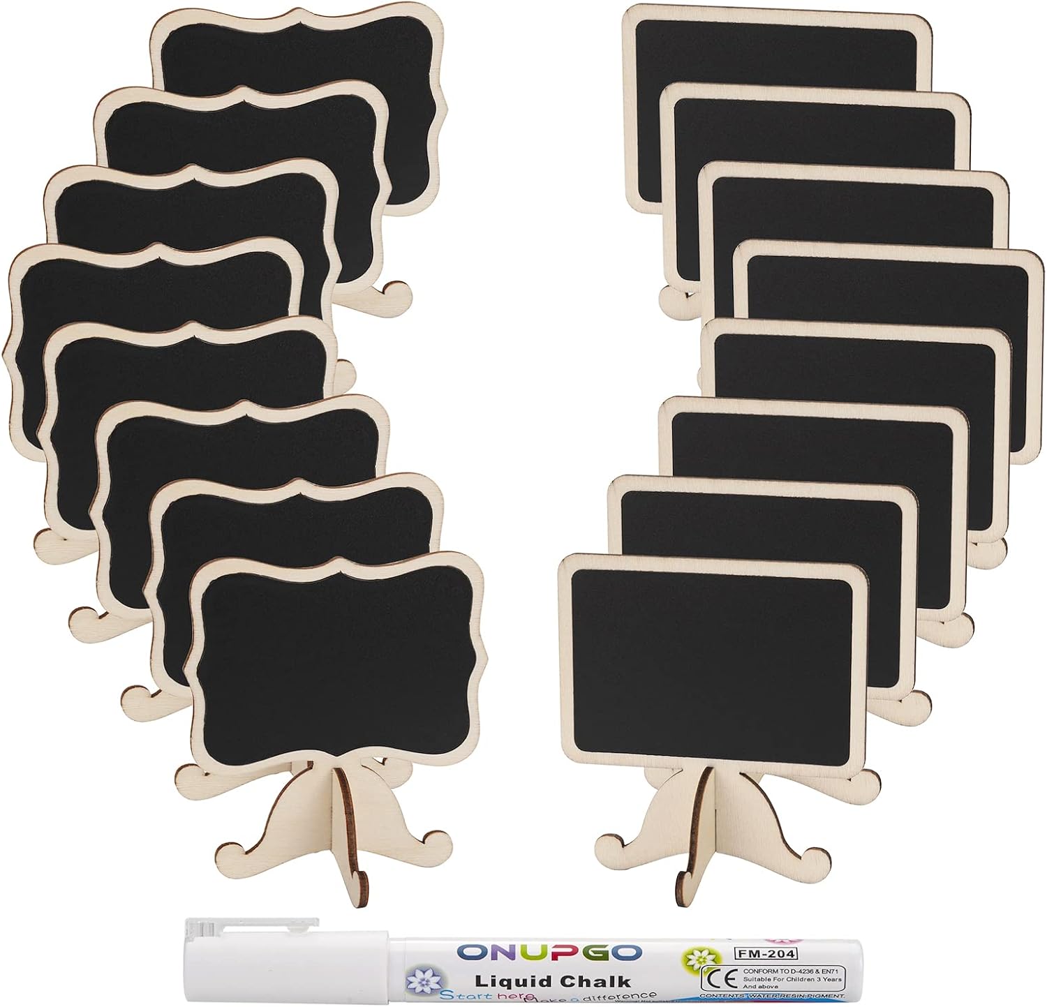 16 Pack Wood Mini Chalkboard Signs with Support Easels, Small Rectangle Chalkboards Blackboard for Weddings, Place Cards, Food Labels, Table Numbers, Message Board Signs and Event Decorations