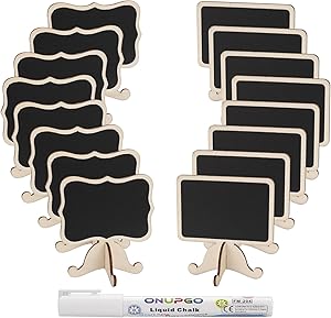 16 Pack Wood Mini Chalkboard Signs with Support Easels, Small Rectangle Chalkboards Blackboard for Weddings, Place Cards, Food Labels, Table Numbers, Message Board Signs and Event Decorations