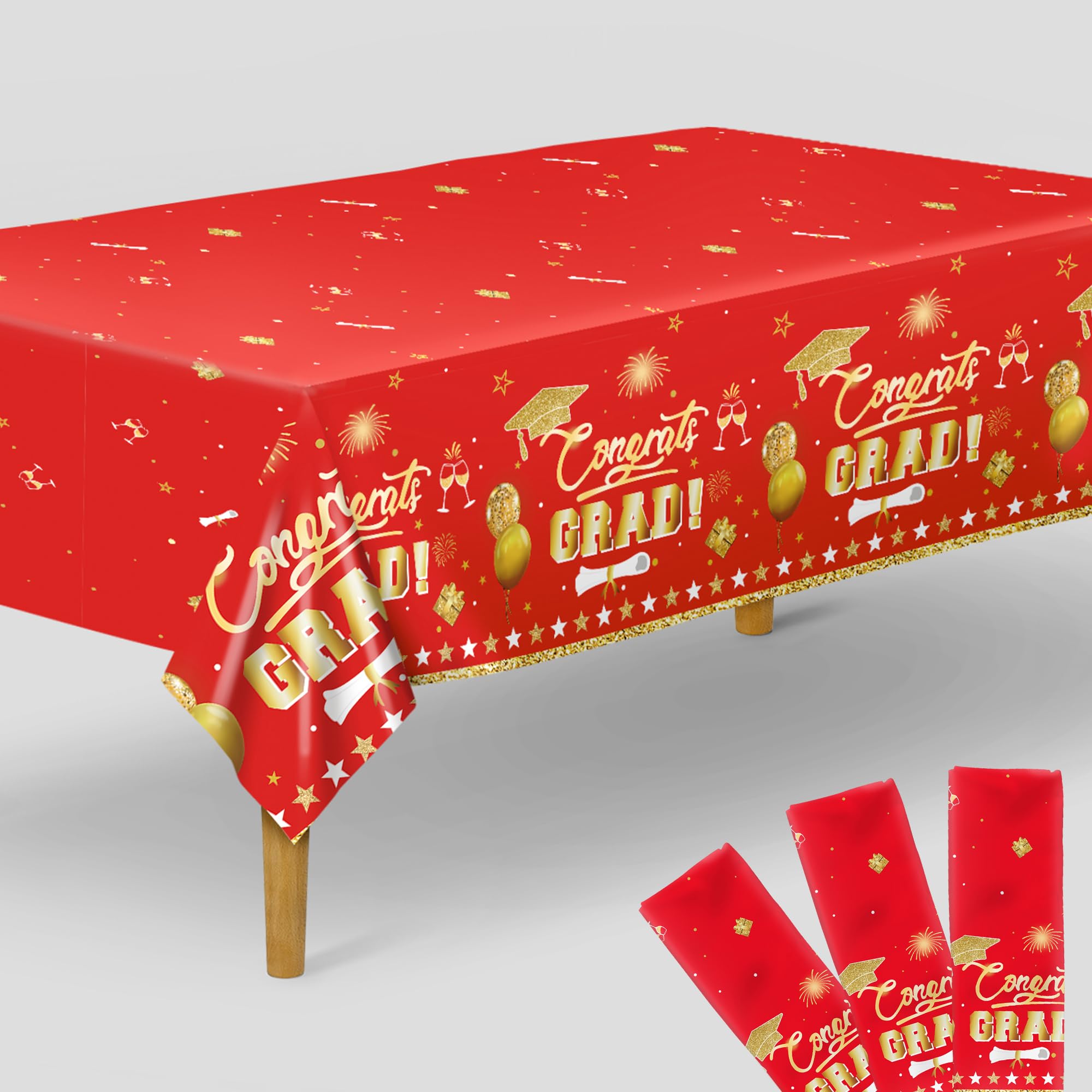 KatchOn, Red and Gold Grad Tablecloth - XtraLarge 54x108 Inch, Pack of 3 | Congrats Grad Tablecloth | Graduation Decorations 2025 | Red and Gold Graduation Decorations 2025