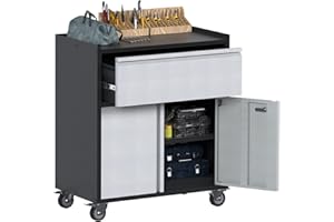 GangMei Metal Storage Cabinet with Wheels, Rolling Tool Cabinet with 1 Drawer & 2 Doors, Lockable Steel Cabinet for Garage, Home, Warehouse, Basement(One Drawer and Two Door)