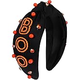 Halloween Headbands for Women Halloween Accessories Beaded Boo Trick or Treat Knotted Headband Embellished Rhinestone Pearl Top Knot Headbands Costume Party Hair Accessory Gifts (BOO Headband)