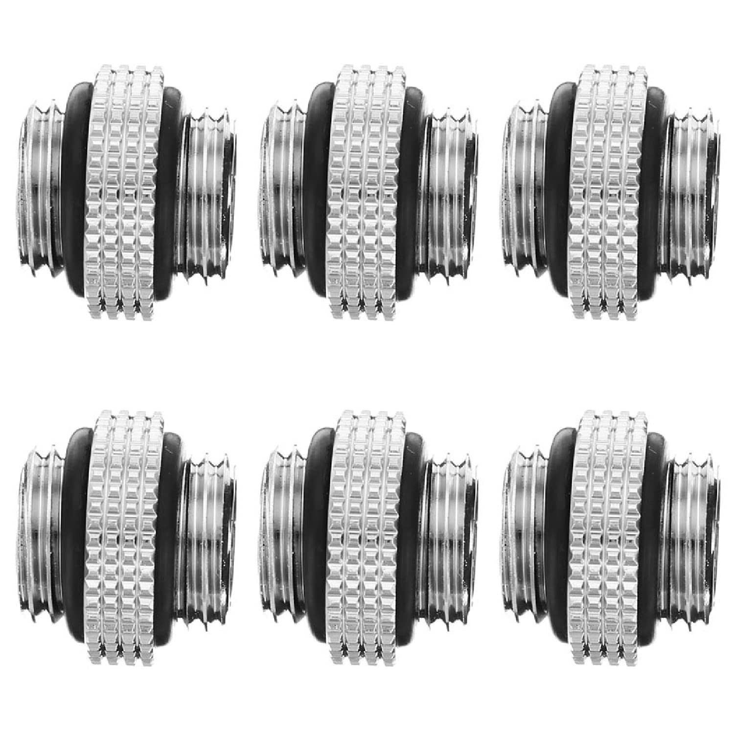 greenDracaena dracaena.io 6 Pack G1/4" Thread, Male to Male Mini Extender Fitting with Tighten O-Ring, Copper Compression Fitting for Computer Water Cooling System, Silver — image 1