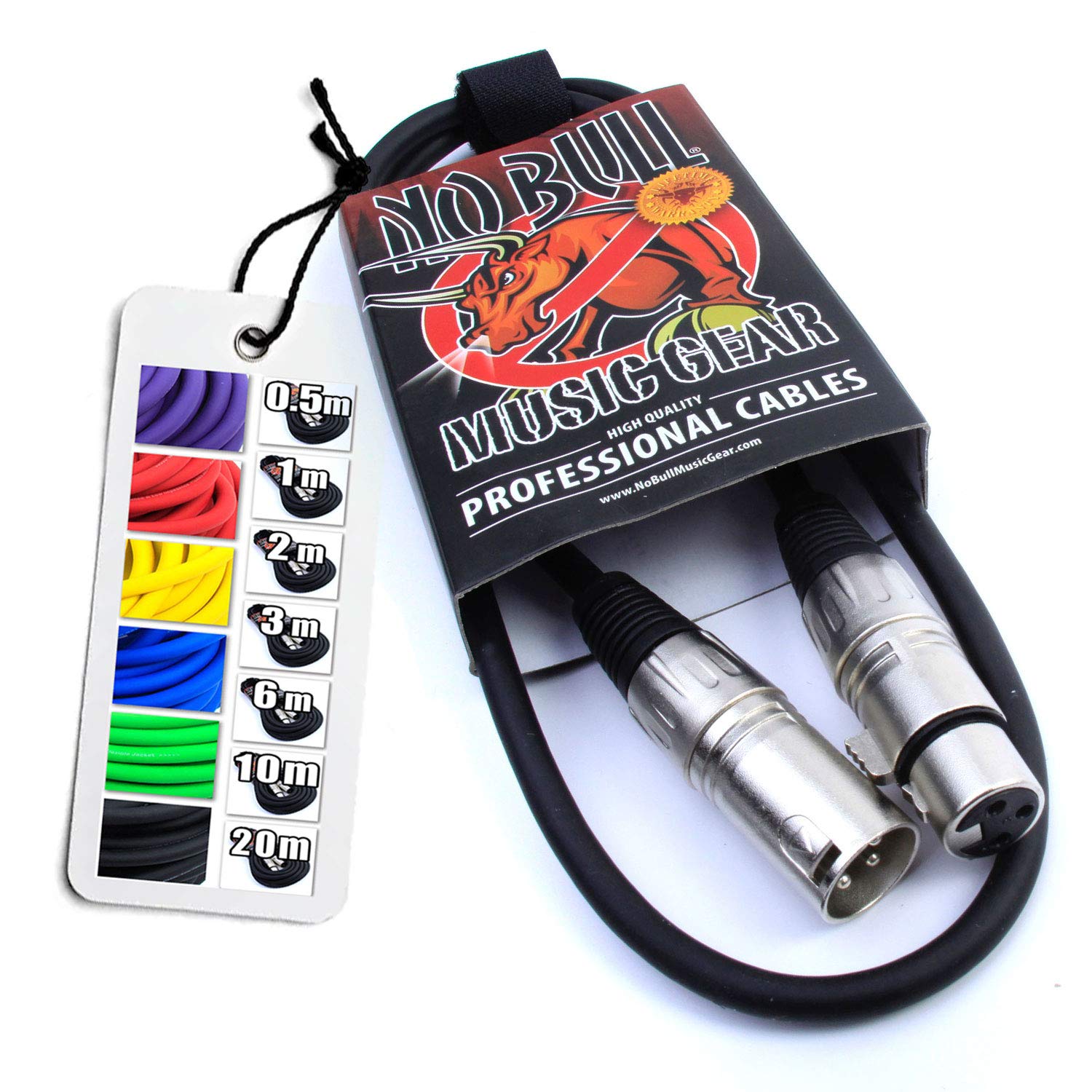 No Bull Nordell Music Gear' Premium XLR Cable (Black, 1m): Achieve a Clearer Audio Signal with Balanced Male to Female Microphone Lead, plus Cable Tie