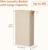Lifewit 65L Slim Laundry Basket with Lid Beige Narrow Foldable Organizer view 3